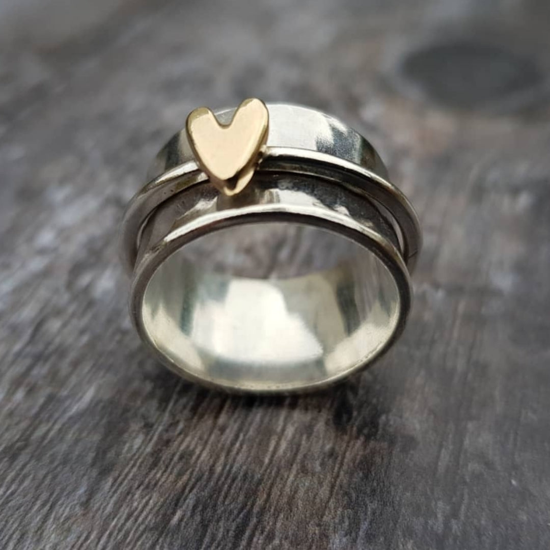 Vintage Golden Heart Silver Ring