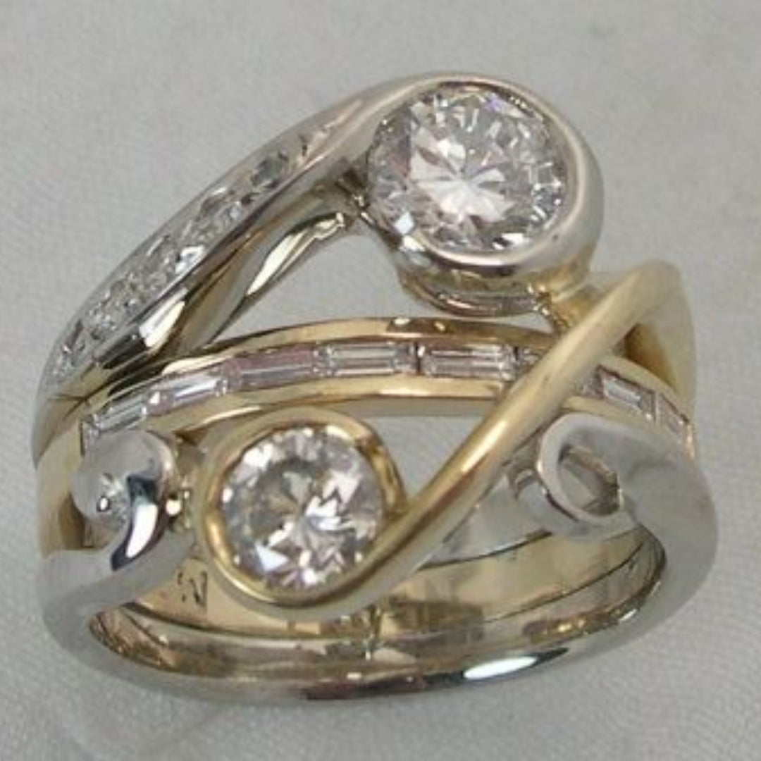 Vintage Inlaid Zirconia Gold & Silver Ring