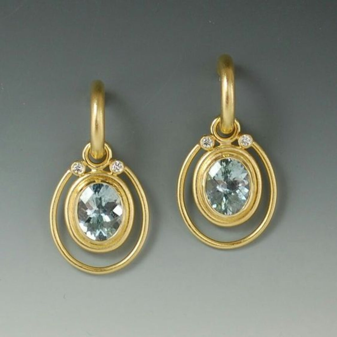 Vintage Inlaid Blue Crystal Golden Earrings