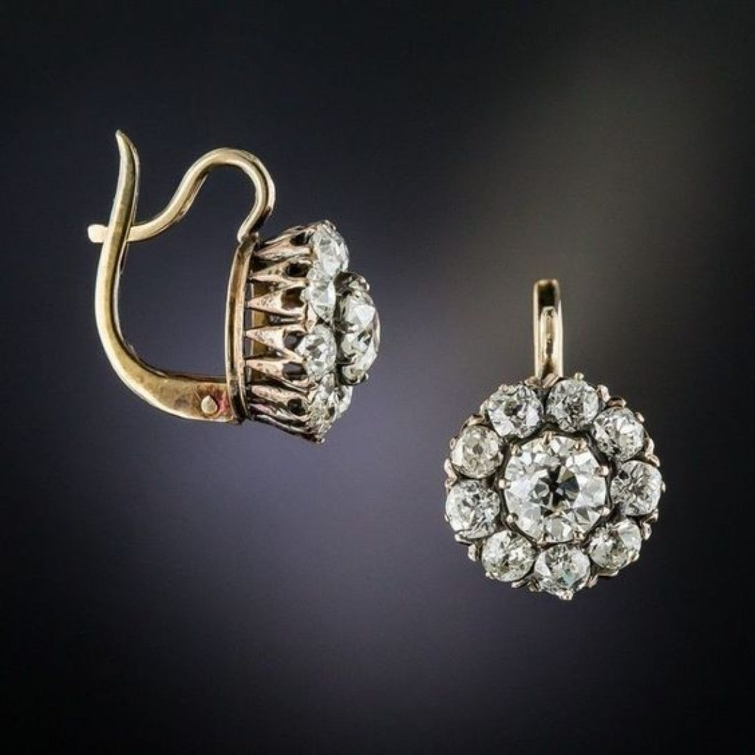 Vintage Inlaid Gems Gold Earrings