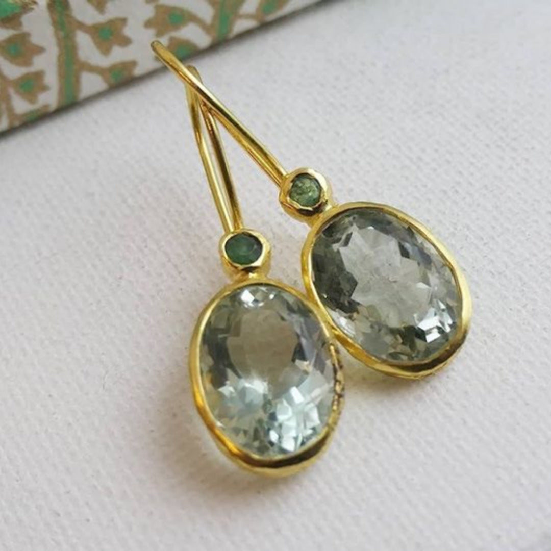 Vintage Olive Glass Gold Earrings