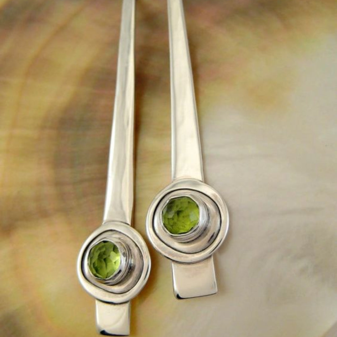 Vintage Green Inlaid Crystal Silver Earrings
