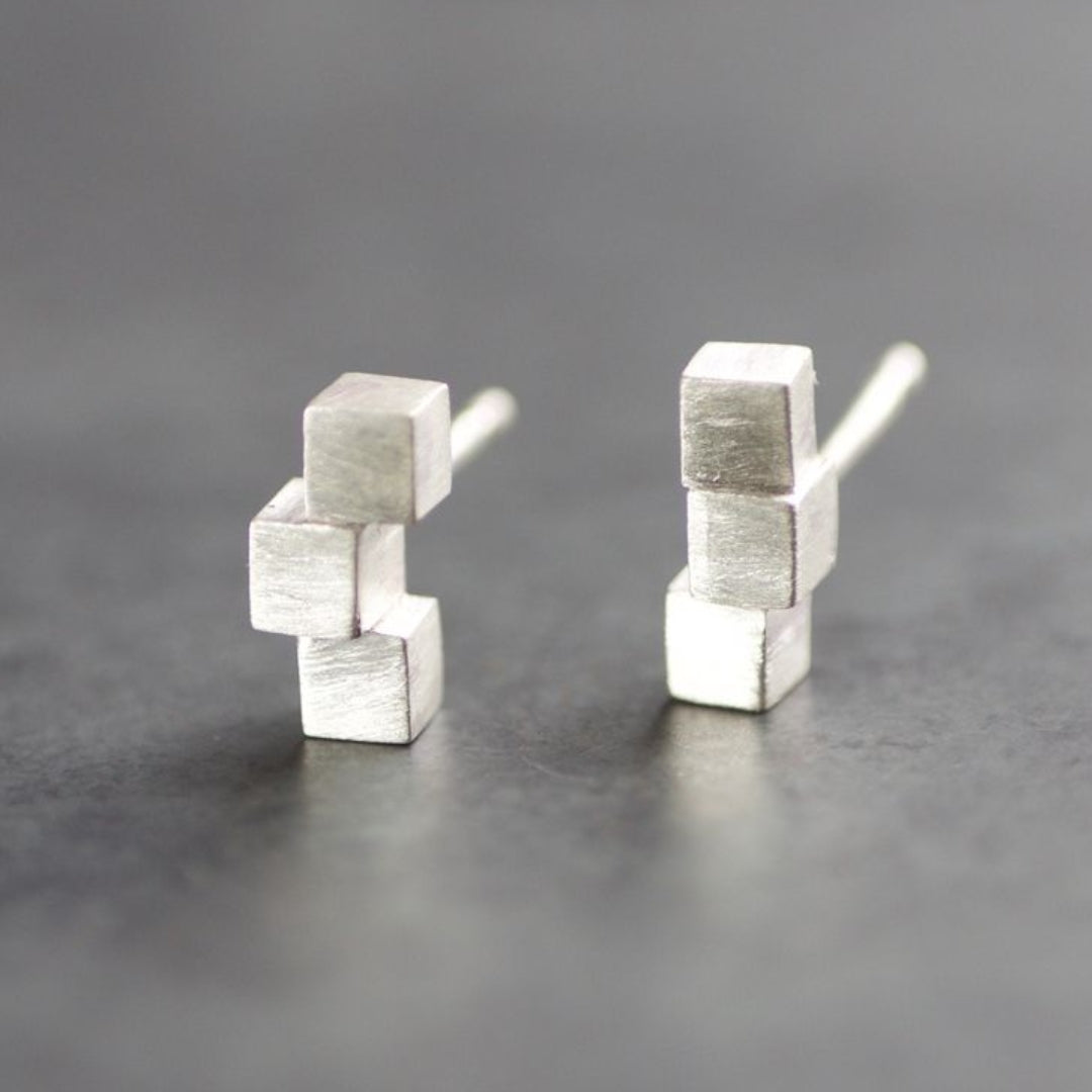 Vintage Silver Cube Earrings