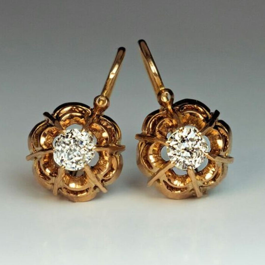 Vintage Bright Glass Rose Gold Earrings