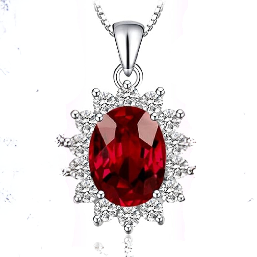 Ruby Halo Necklace - White Gold
