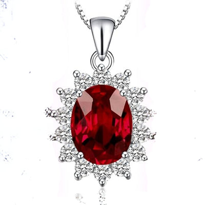 Ruby Halo Necklace - White Gold