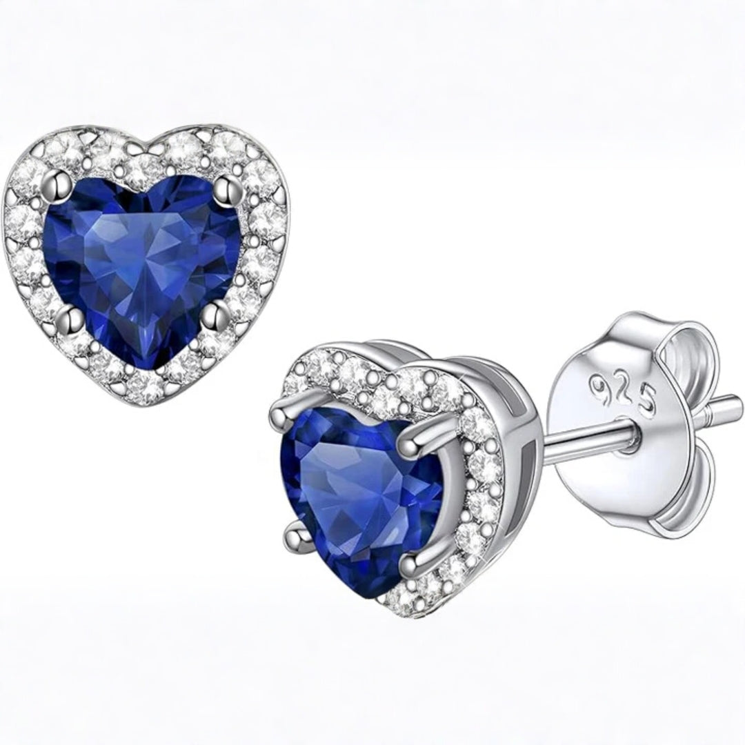 White Gold Sapphire Heart Stud Earrings