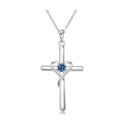 White Gold Sapphire Cross Necklace
