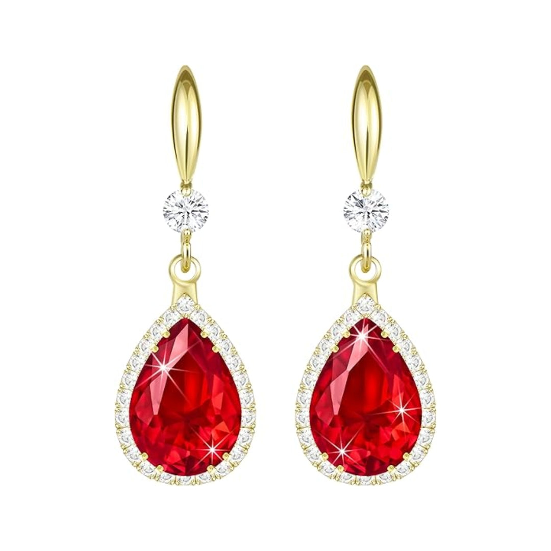 Gold Ruby Teardrop Earrings