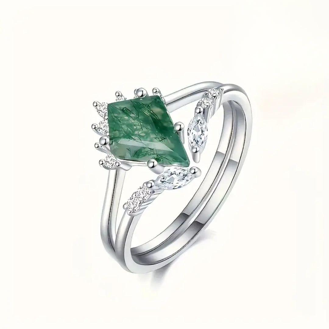 Green Nature Moss Drop Zirconia Ring