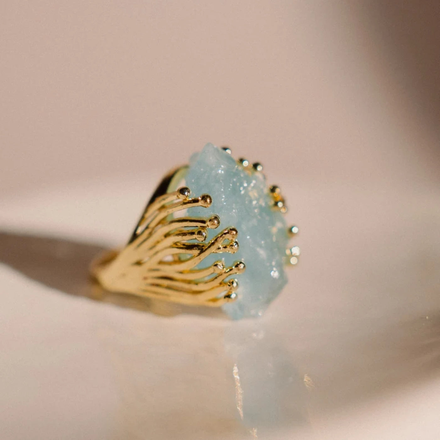 Vintage Blue Glass Gold Ring