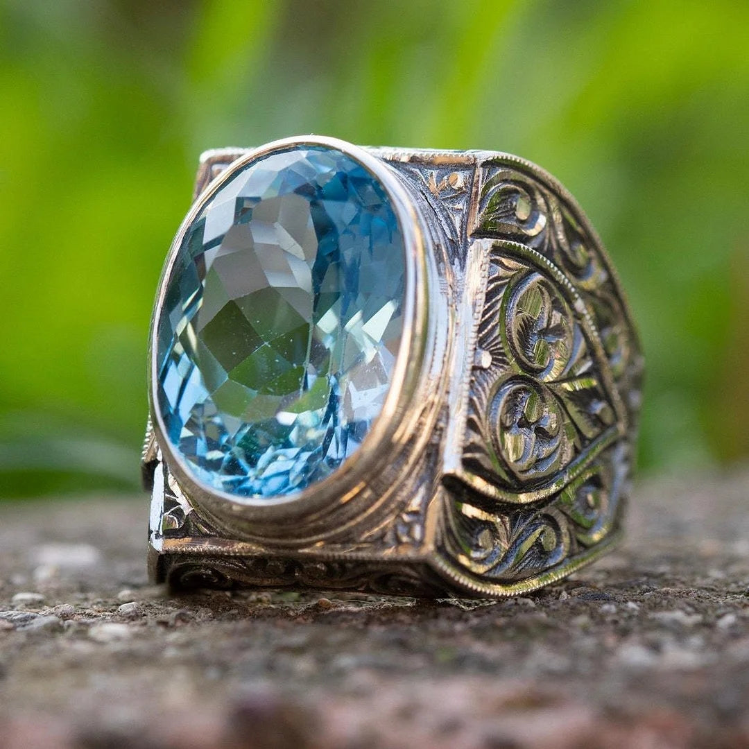 Vintage Blue Seal Glass Ring