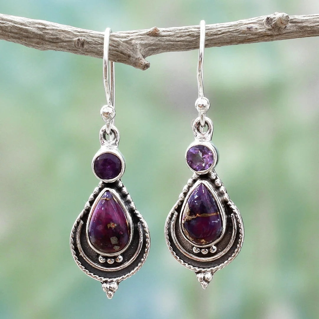 Vintage Dangling Purple Stone Earrings