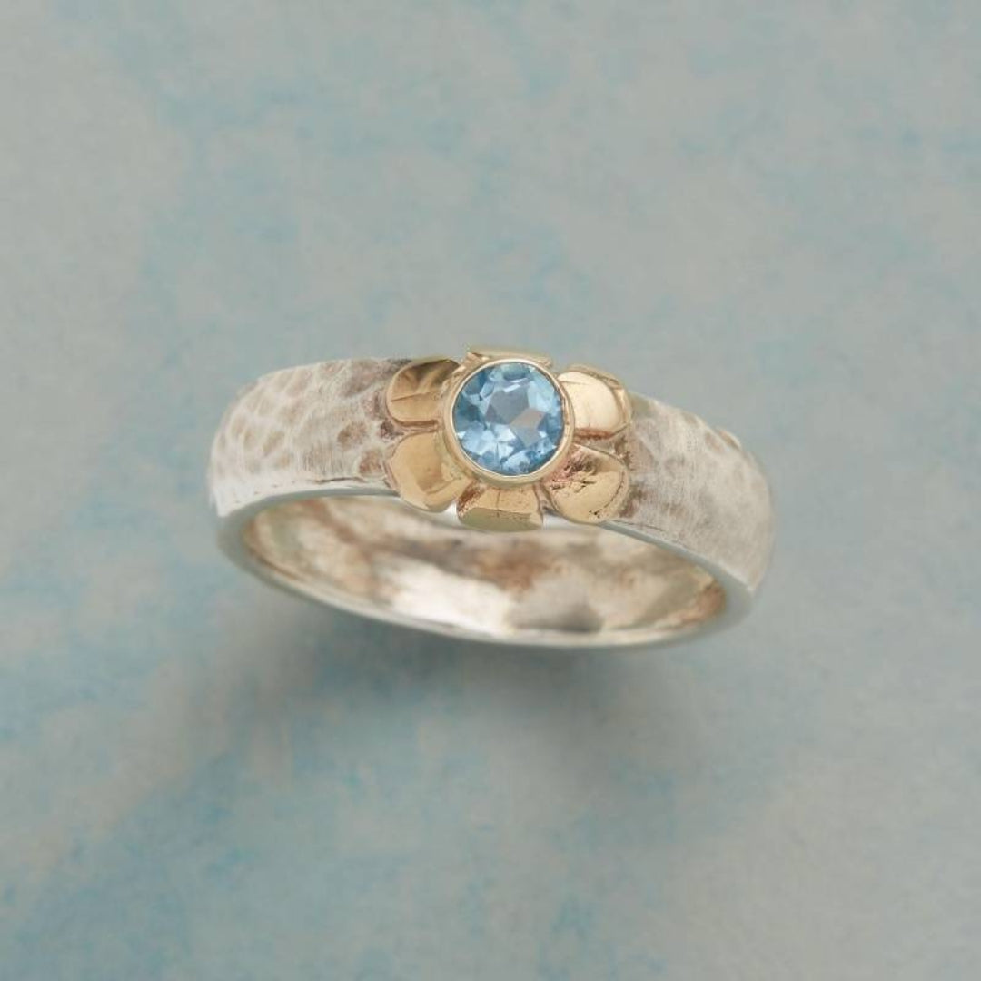 Vintage Silver Blue Zirconia Flower Ring