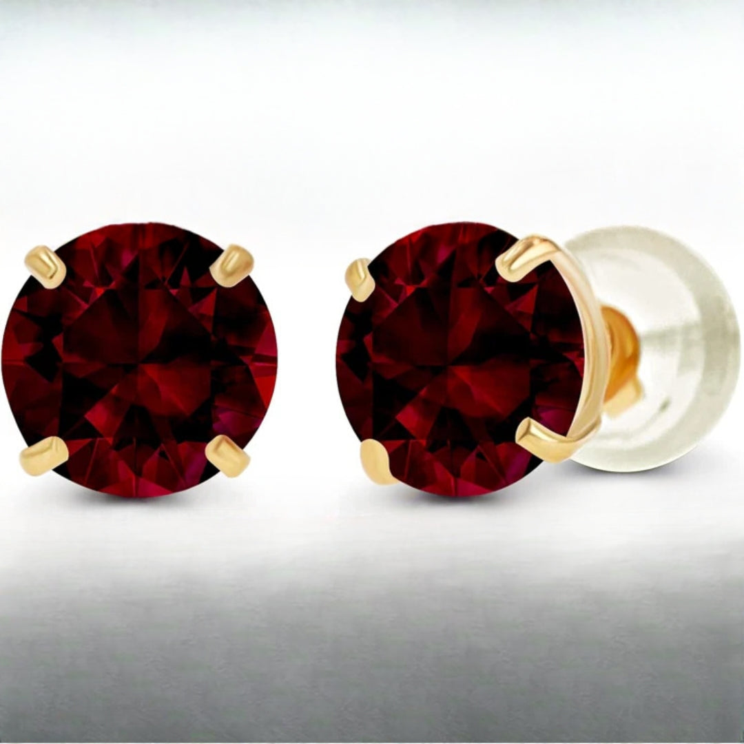 Ruby Round Stud Earrings in Gold