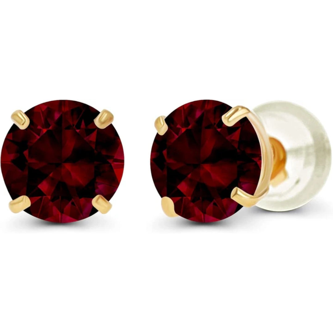 Ruby Round Stud Earrings | Gold