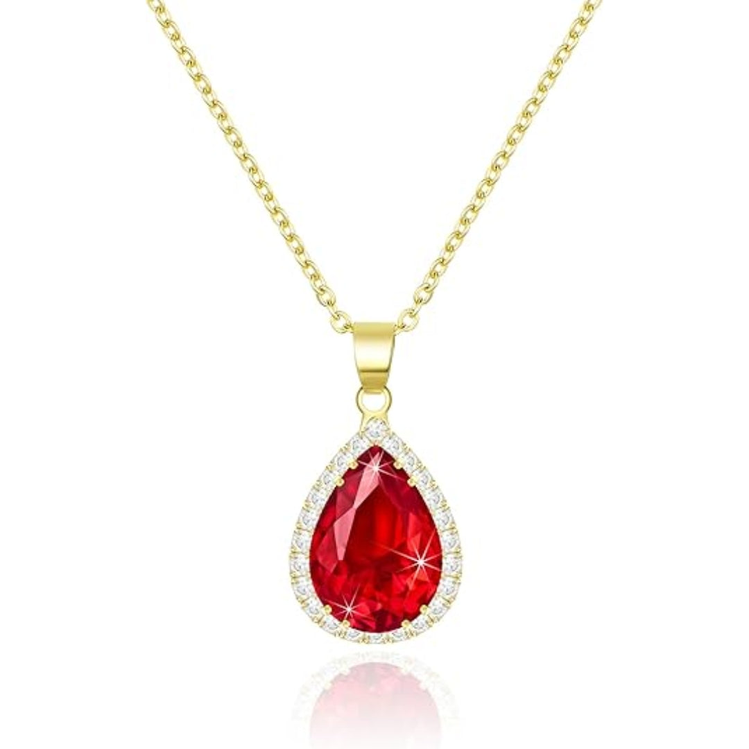 Ruby Teardrop Pendant Necklace | Gold