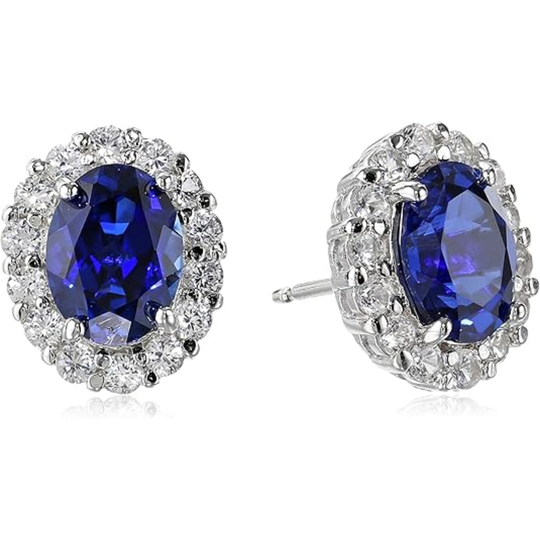 Oval White Sapphire Stud Earrings | White Gold