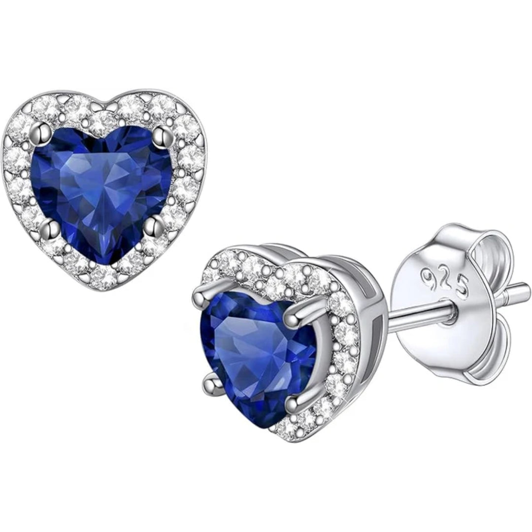 Sapphire Heart Stud Earrings Earrings | White Gold