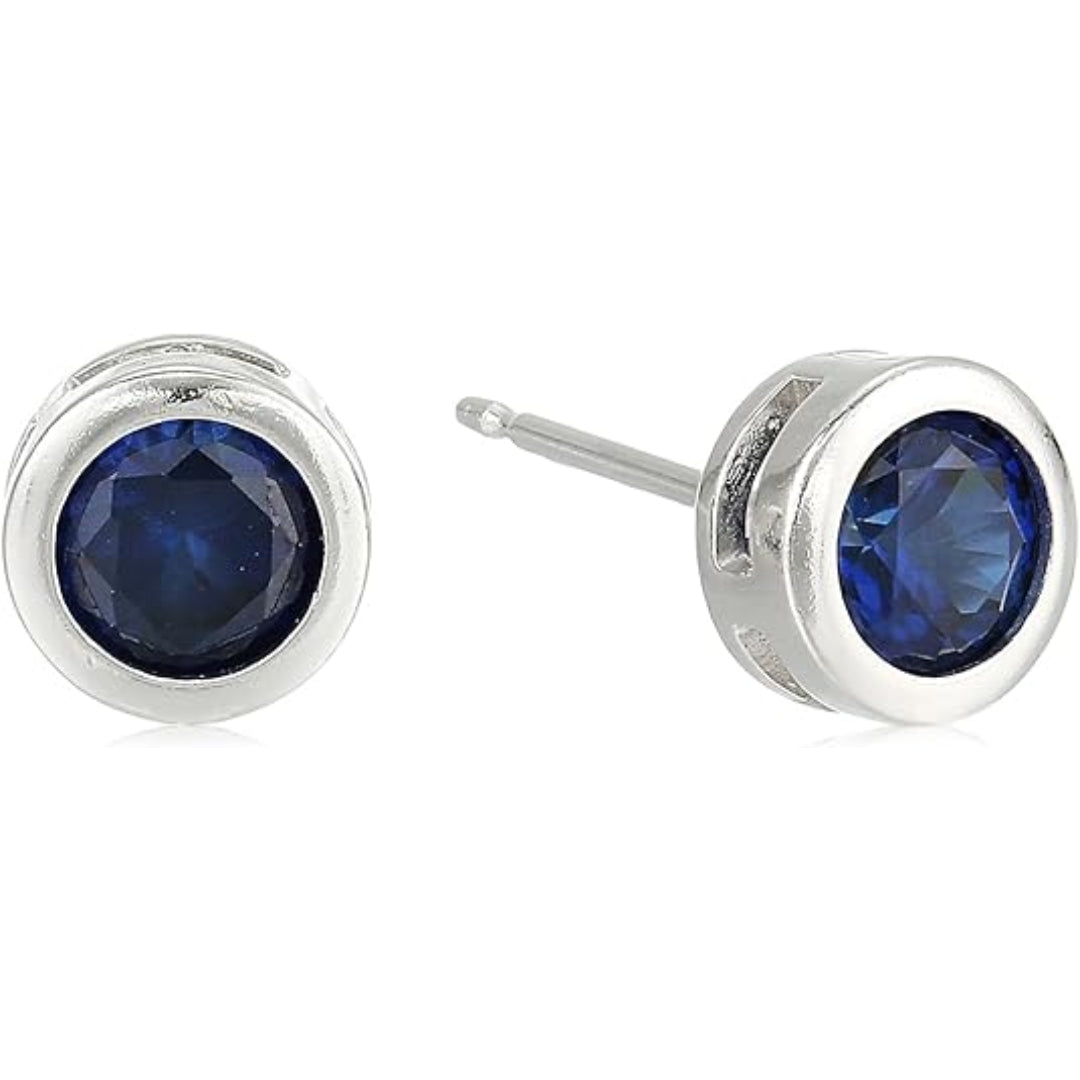 Sapphire Bezel Stud Earrings | White Gold
