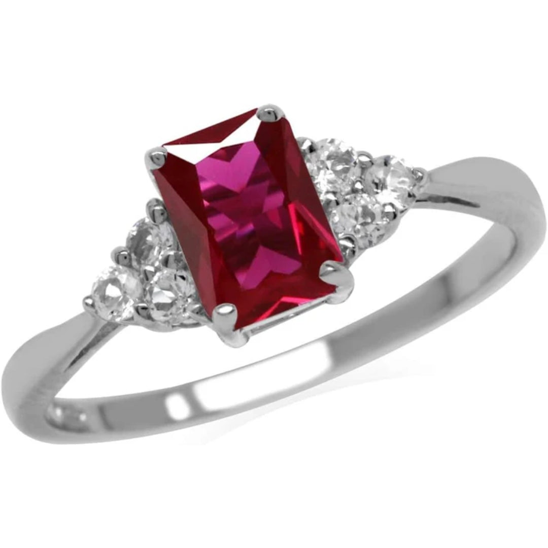 Octagon Cut Ruby Ring | White Gold