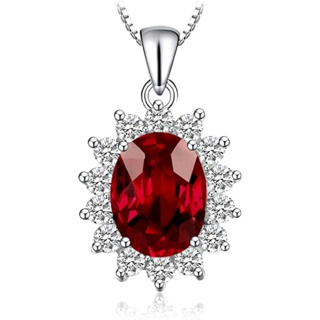 Classic Ruby Halo Necklace | White Gold
