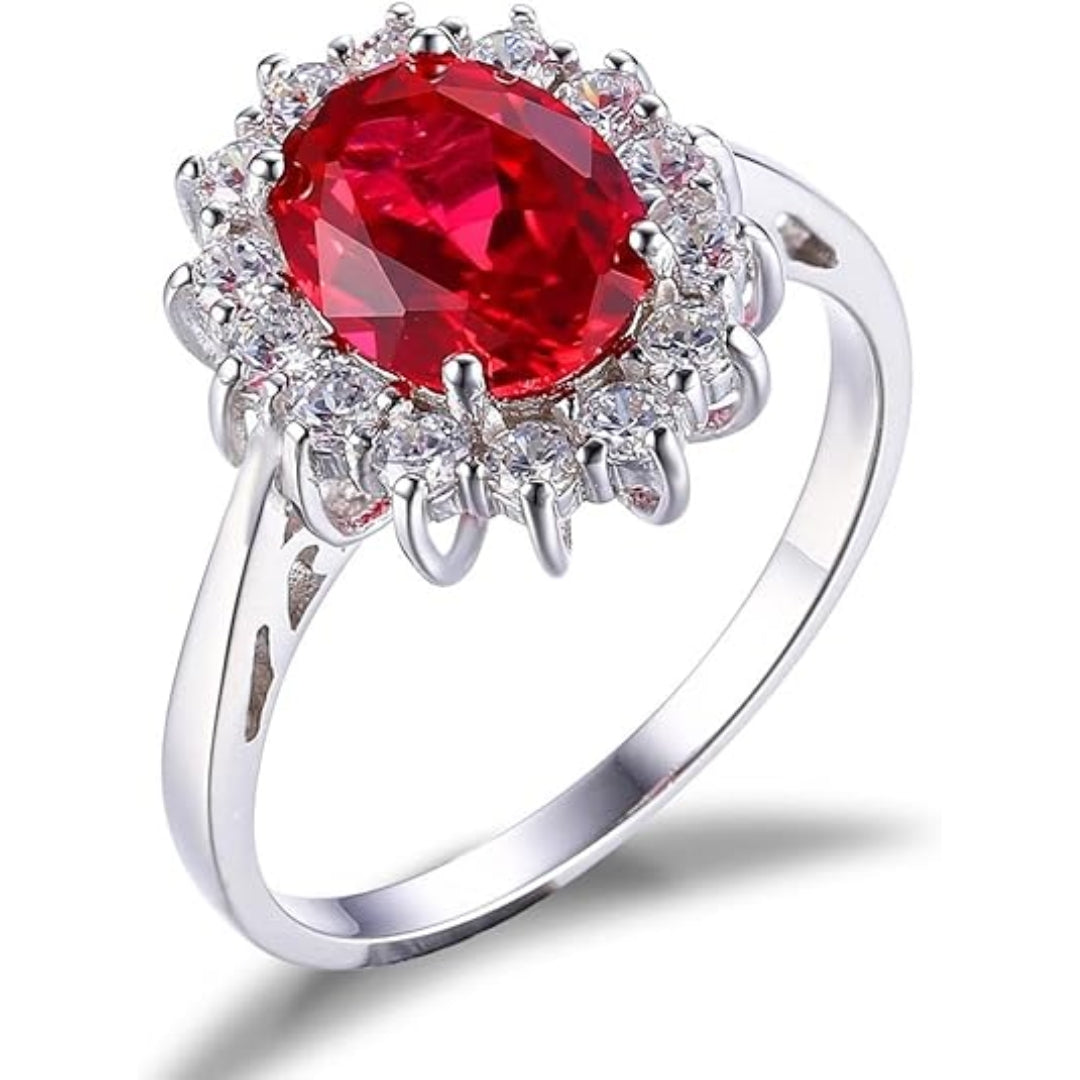 Classic Ruby Halo Ring | White Gold