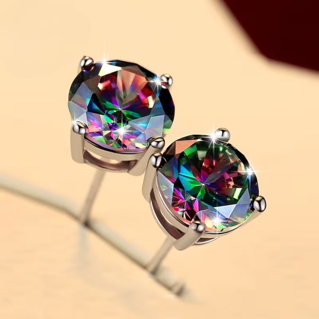 Colorful Stud Silver Crystal Earrings