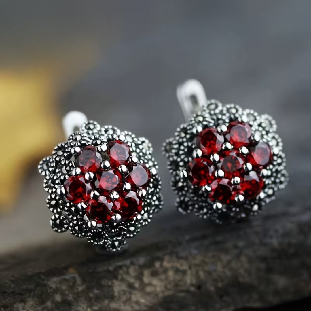 Garnet Zirconia Silver Earrings