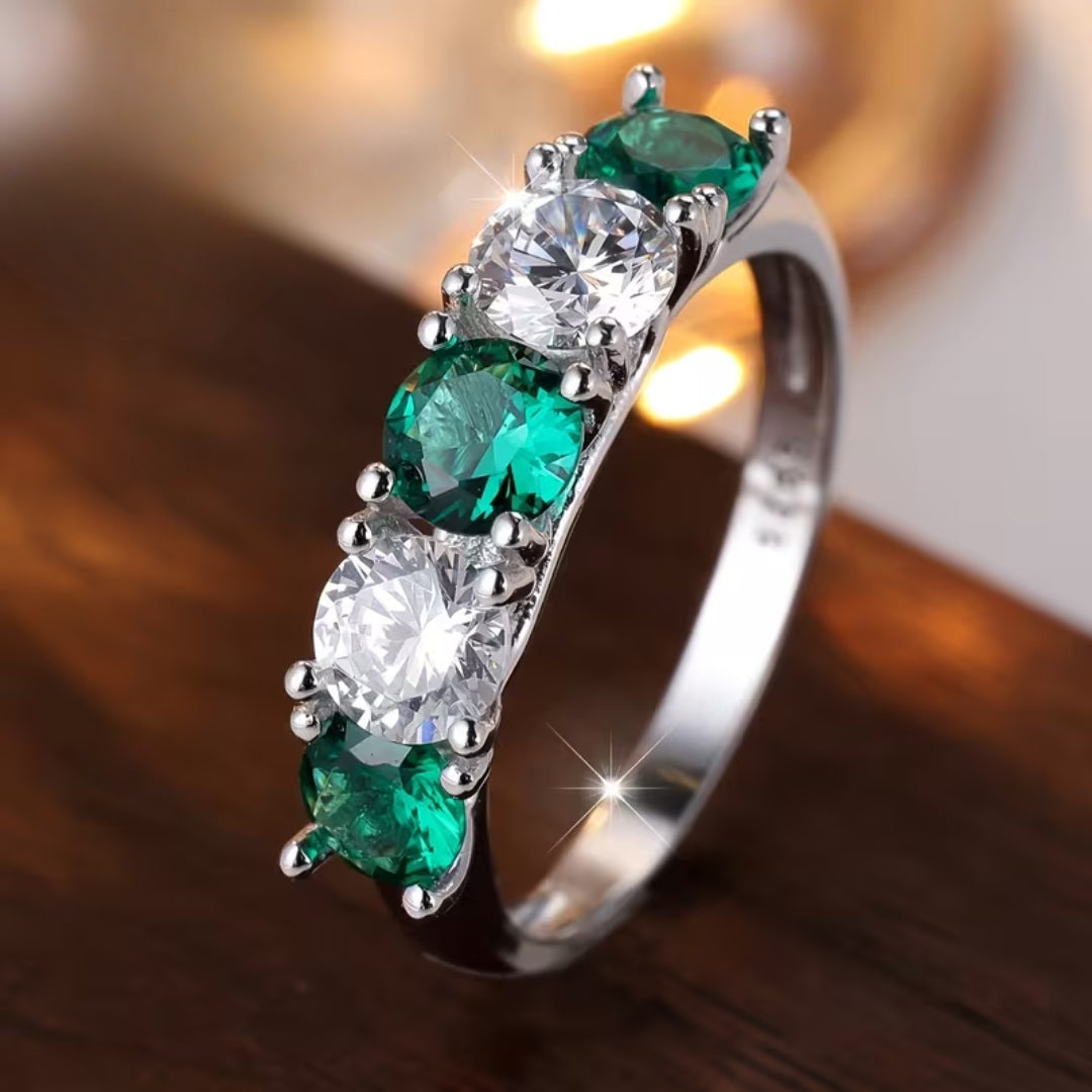 Green & White Elegant Crystal Ring
