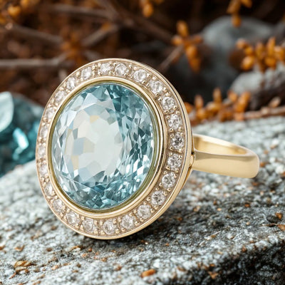 Rounded Blue Glass Gold Ring