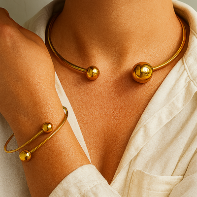 Elegant Gold Collar & Cuff Bracelet Set