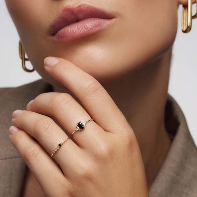 Baguette Black Spinel Ring in Gold