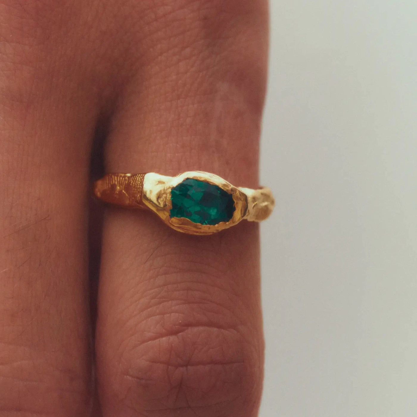 Vintage Green Forged Golden Ring