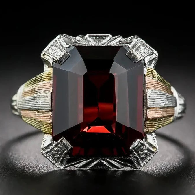 Vintage Red Zirconia Gold & Silver Ring