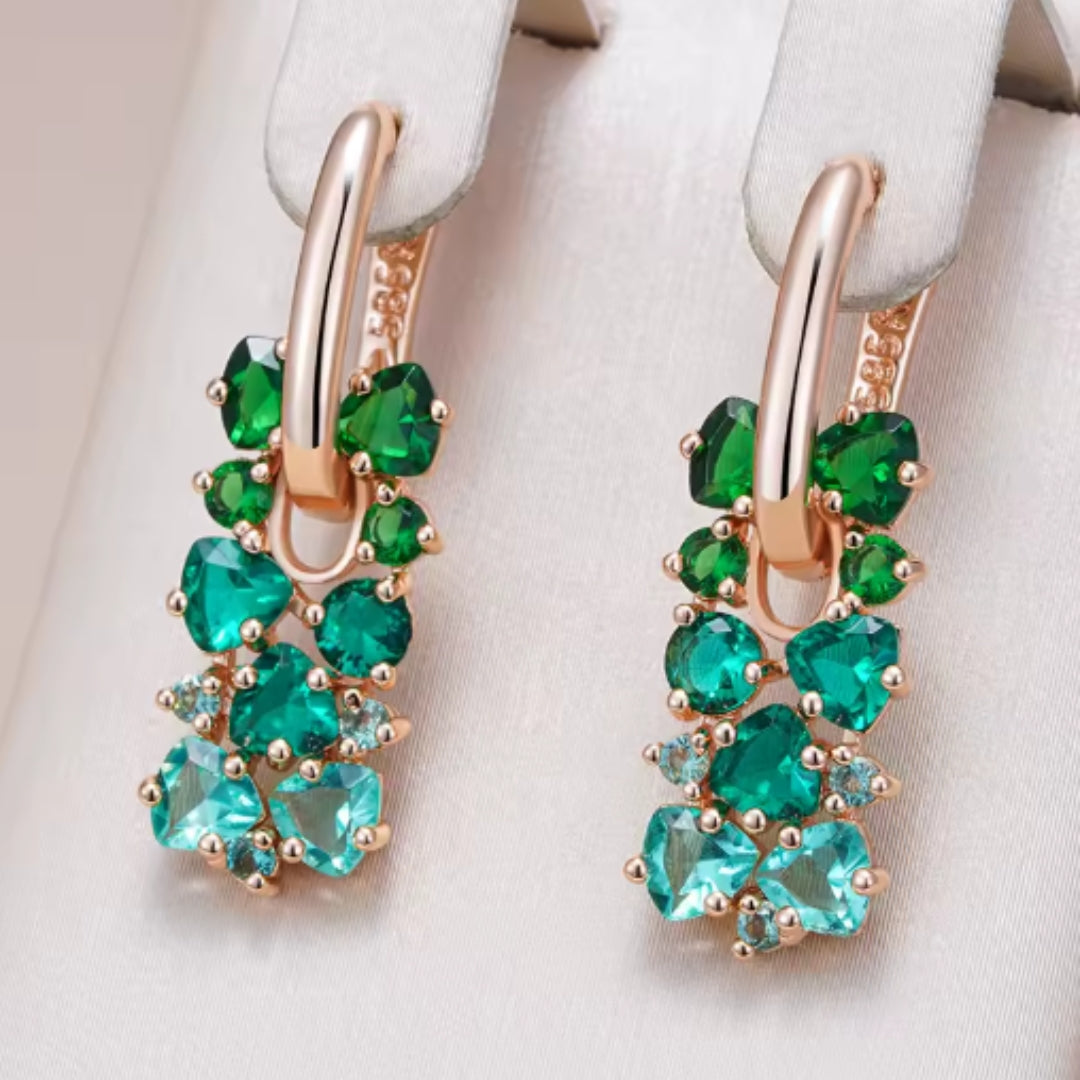 Elegant Green Rectangular Crystal Earrings