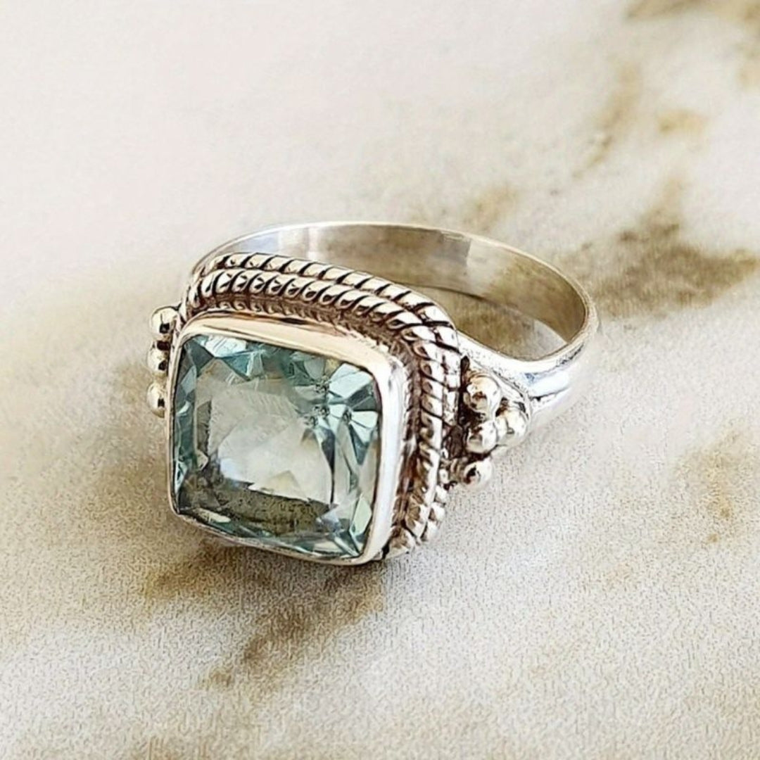 Green Glass Silvered Ring