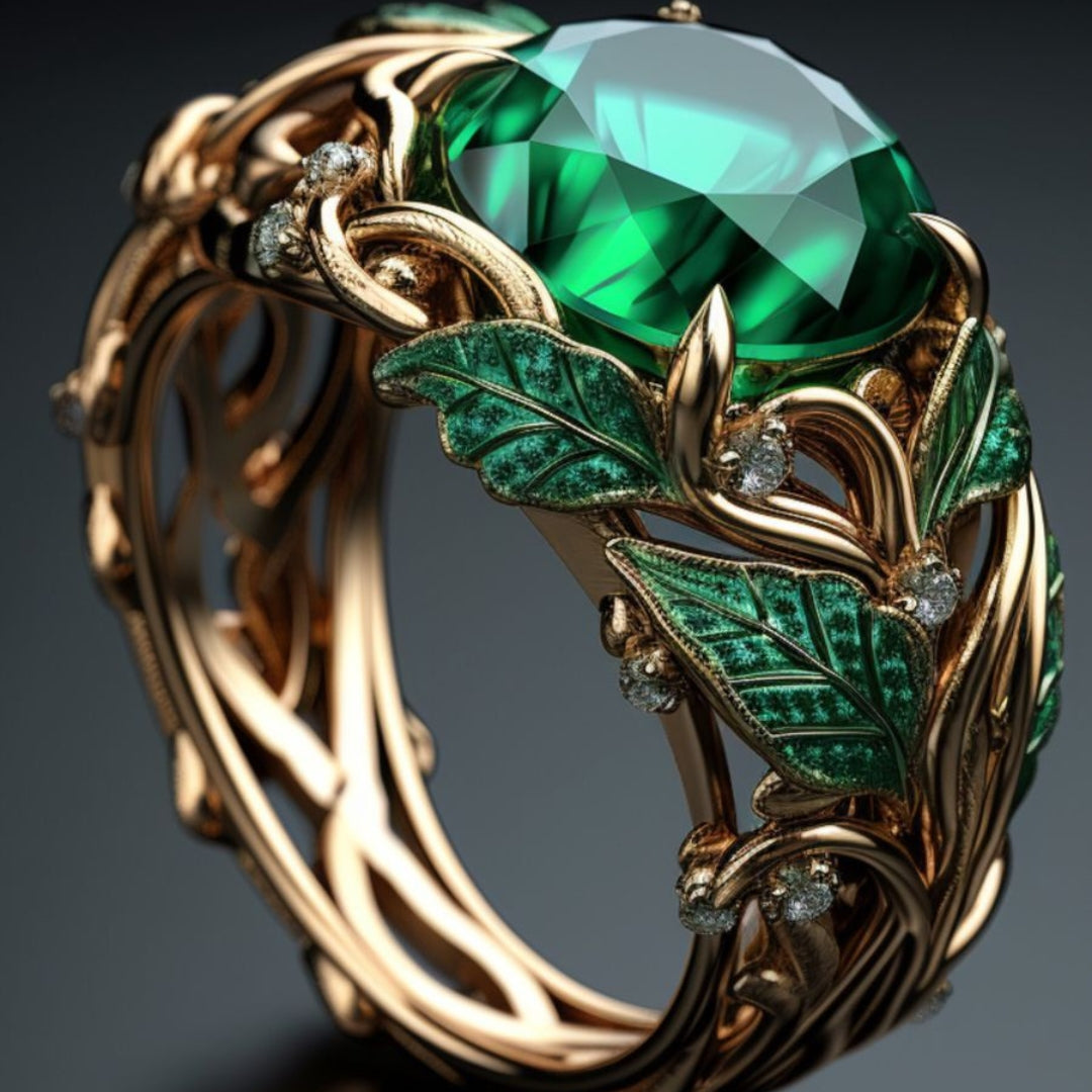 Green Exotic Crystalline Gold Ring