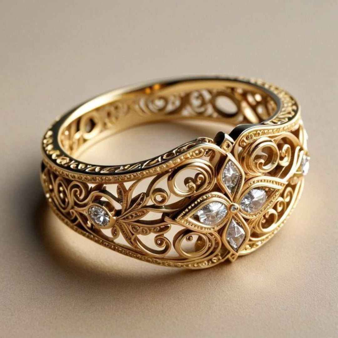 Exotic Crystal Mandala Gold Ring