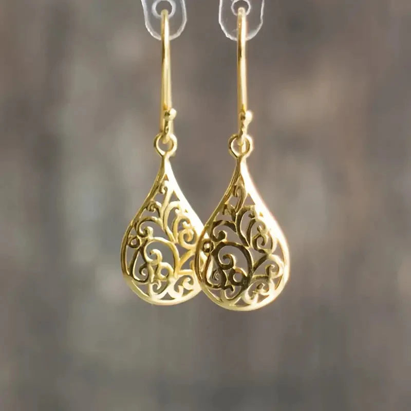 Vintage Hollow Golden Drop Earrings