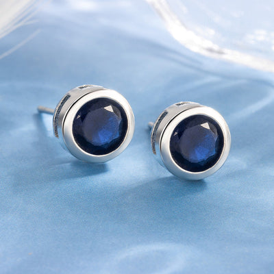 White Gold Sapphire Bezel Stud Earrings