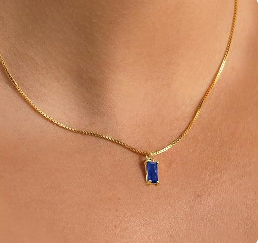 Minimalist Sapphire Pendant Necklace - White Gold