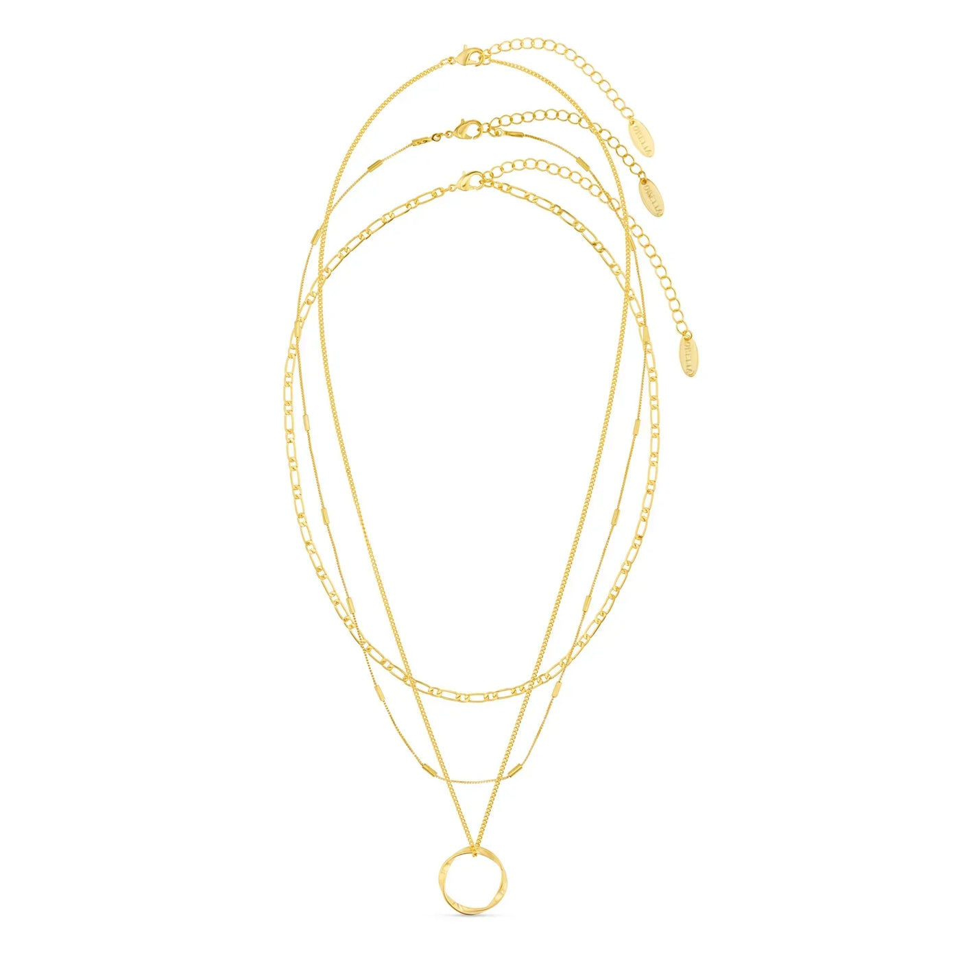 Gold Open Circle Three Row Necklace