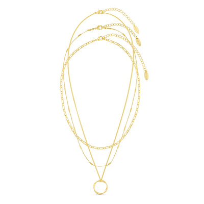 Gold Open Circle Three Row Necklace