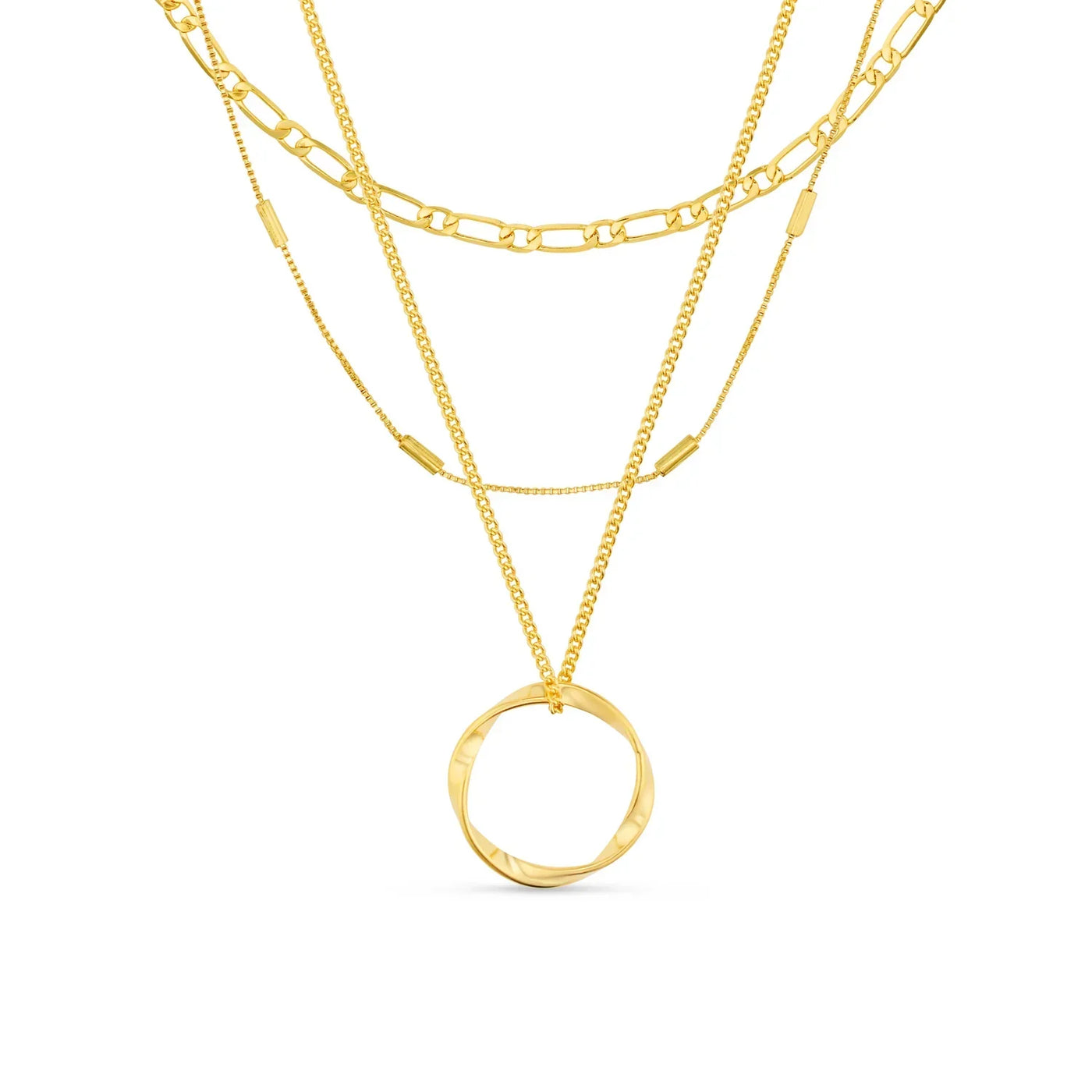 Gold Open Circle Three Row Necklace