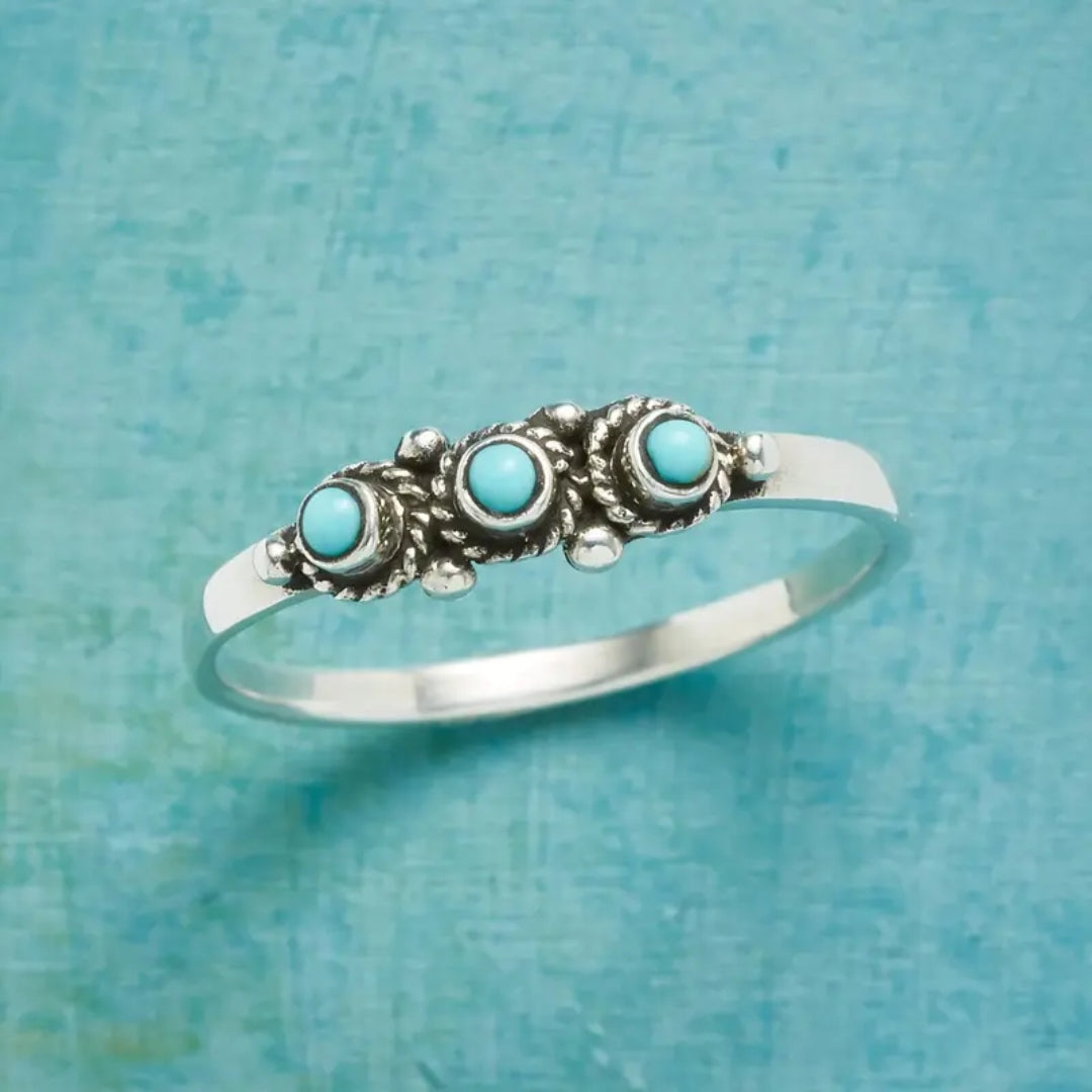 Blue Stones Inlaid Silver Ring