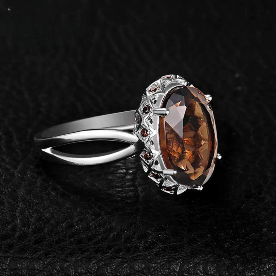 Orange Glass Silver Plated Ring