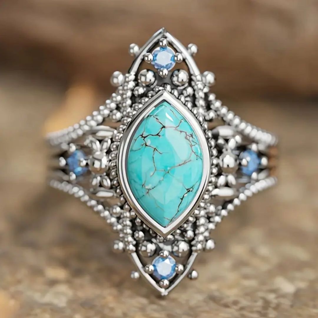 Nature Blue Silver Stone Ring