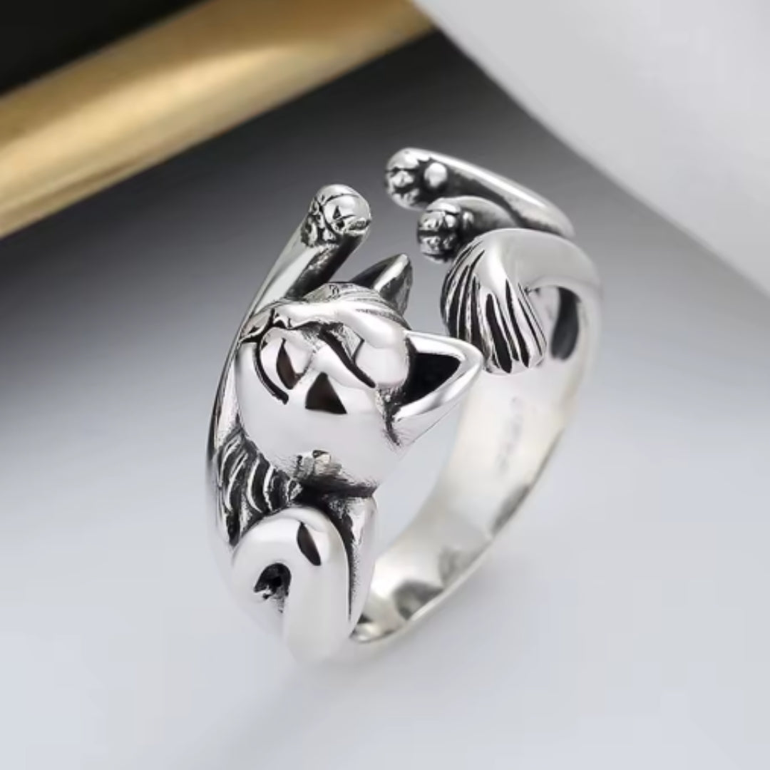 Adjustable Kitty Silvered Ring