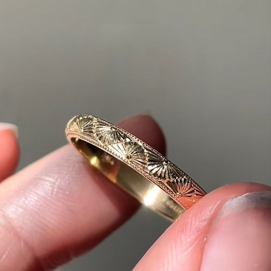 Inlaid Mandala Gold Ring